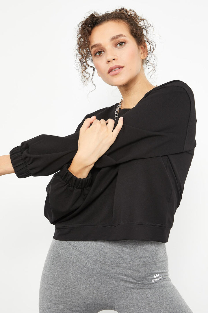 TMY Black Brushed O Neck Women's Oversize Sweatshirt - 97165 - Seraing