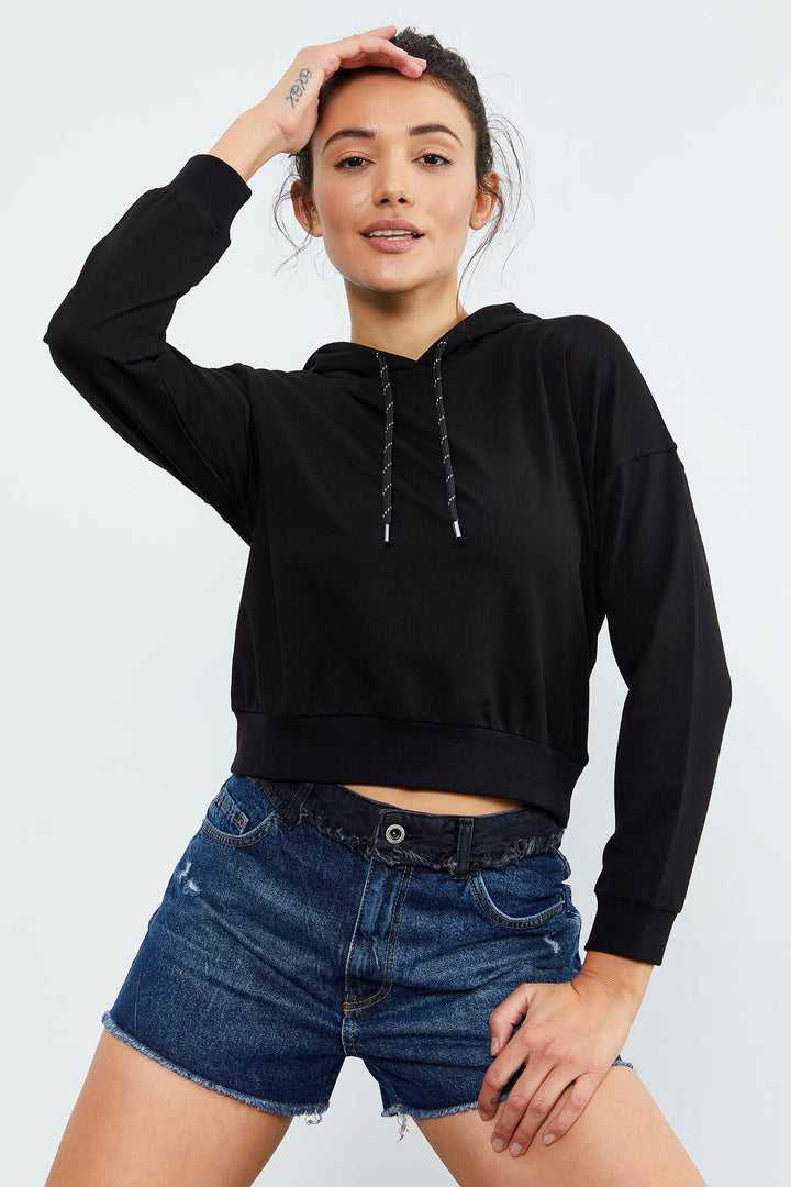 TMY Black Long Sleeve Comfort Fit Hooded Women's Sweatshirt - 97115 - Chernihiv