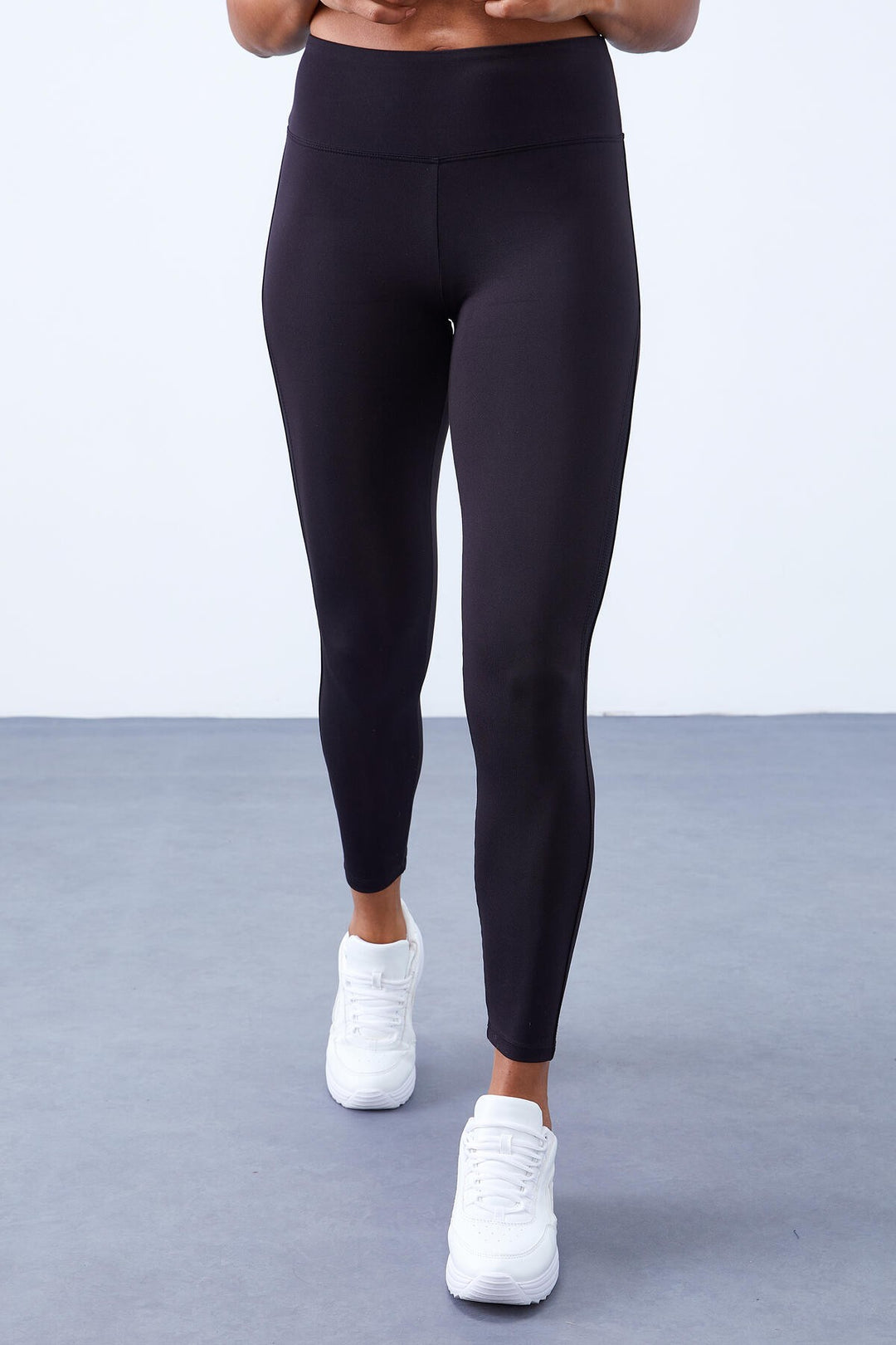 TMY Black Half Striped Detailed High Waist Slim Fit Women's Leggings - 94609 - Coventry