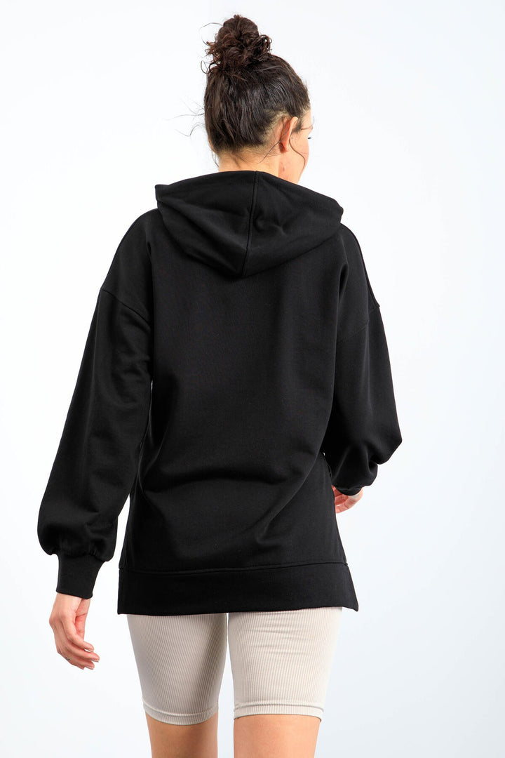 TMY Black Textured Patchwork Hooded Women's Oversized Sweatshirt - 97178 - Oak Lawn
