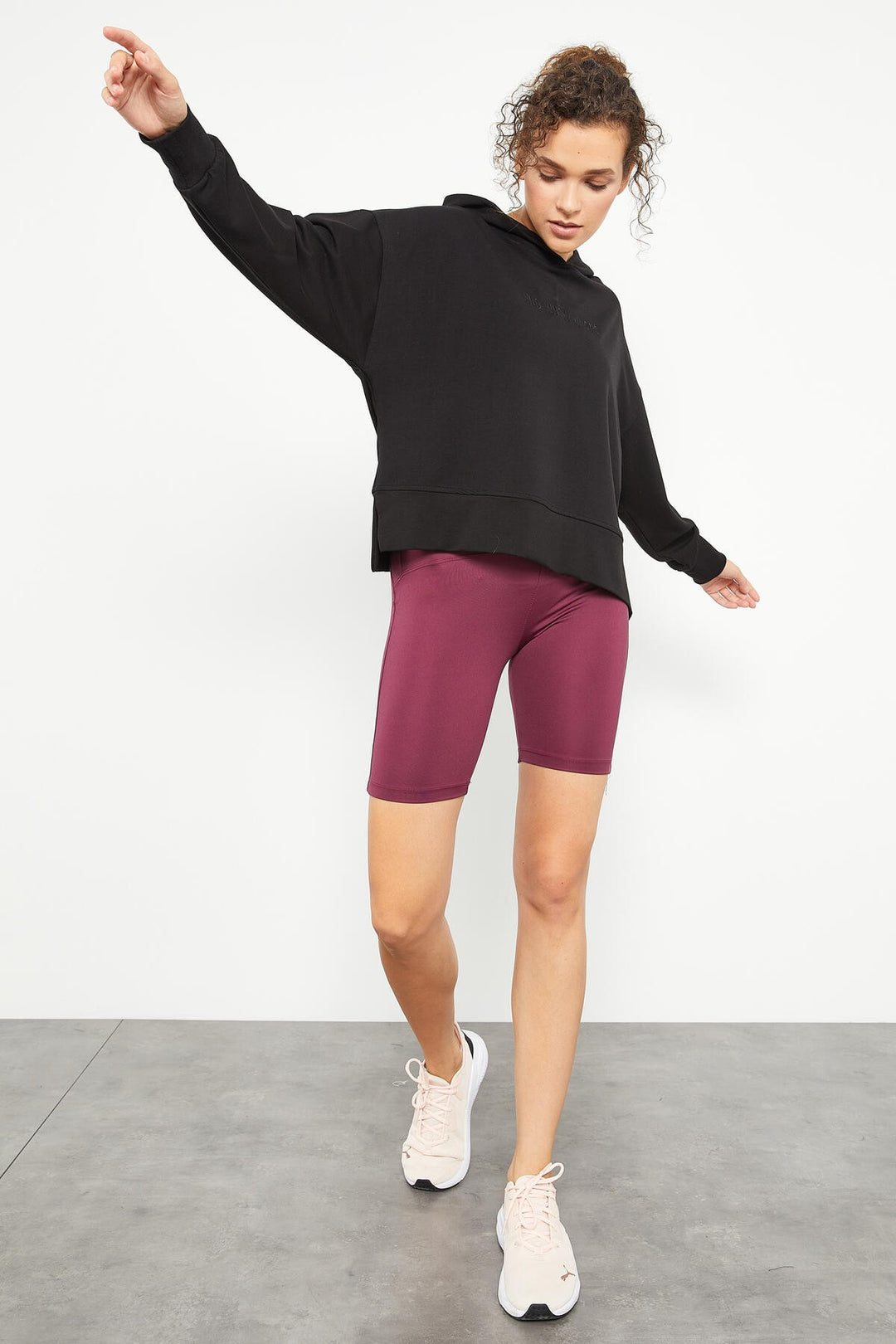 TMY Black Embroidered Hooded Basic Women's Oversize Sweatshirt - 97164 - Penafiel