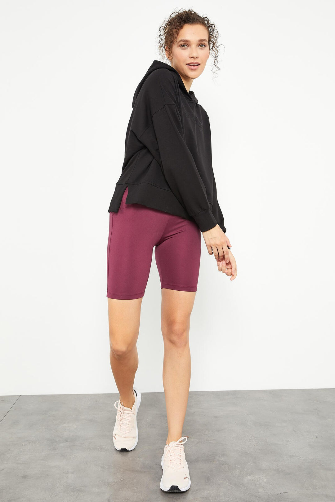 TMY Black Embroidered Hooded Basic Women's Oversize Sweatshirt - 97164 - Penafiel