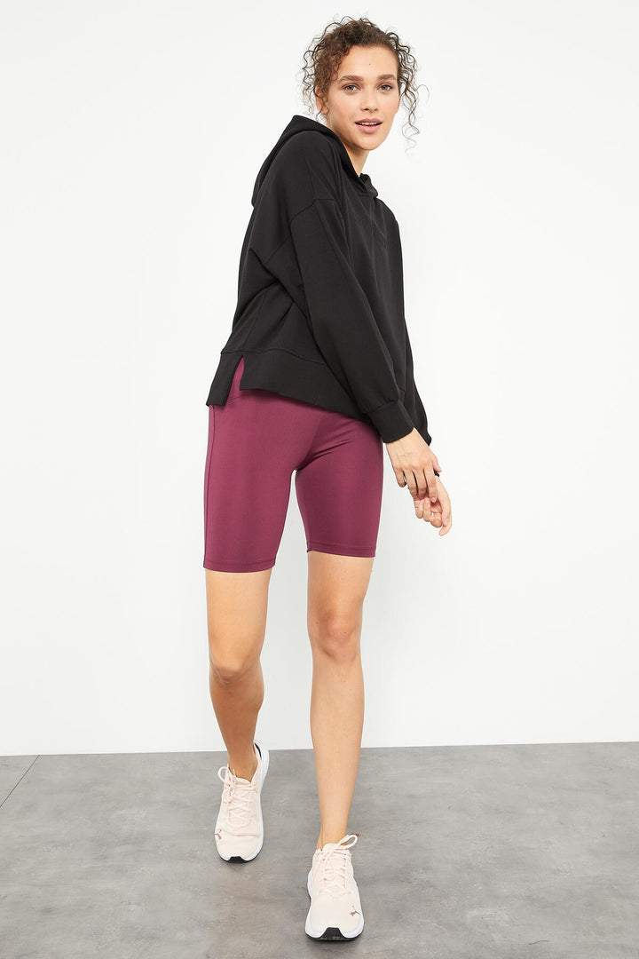 TMY Black Embroidered Hooded Basic Women's Oversize Sweatshirt - 97164 - Penafiel