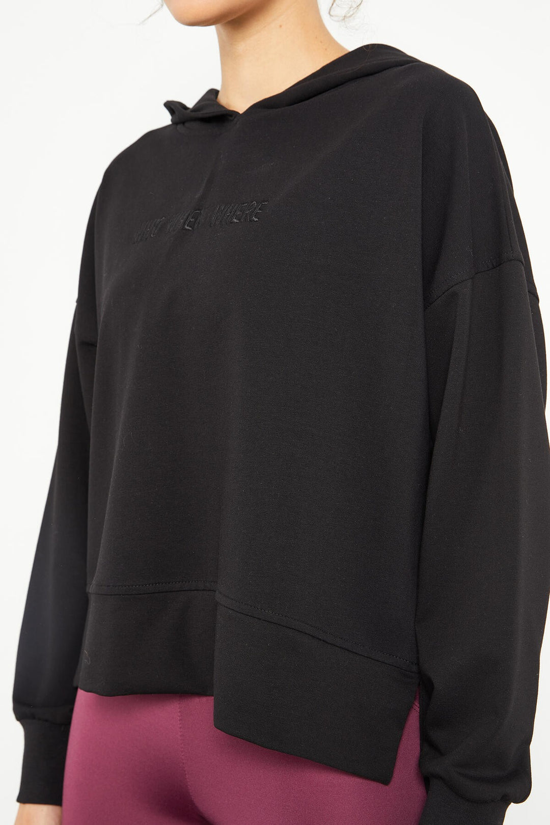 TMY Black Embroidered Hooded Basic Women's Oversize Sweatshirt - 97164 - Penafiel