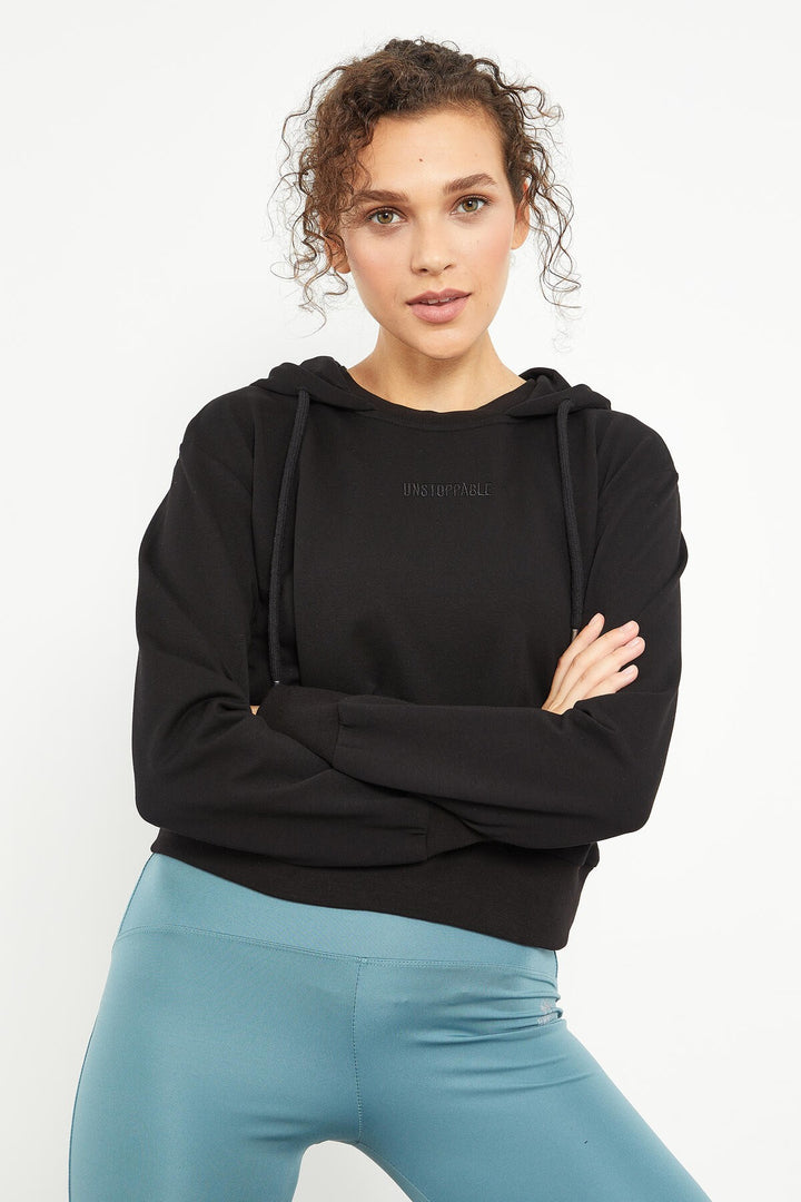 TMY Black Text Embroidered Hooded Women's Oversize Sweatshirt - 97169 - Lewiston