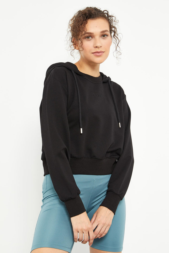 TMY Black Text Embroidered Hooded Women's Oversize Sweatshirt - 97169 - Lewiston