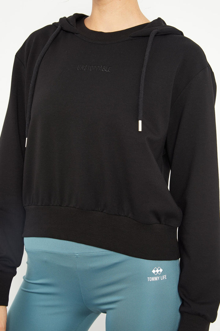 TMY Black Text Embroidered Hooded Women's Oversize Sweatshirt - 97169 - Lewiston