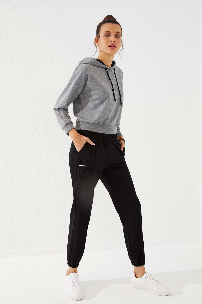 TMY Black Text Embroidered Comfort Fit Elastic Cuff Women's Sweatpants - 94571 - Wimbledon