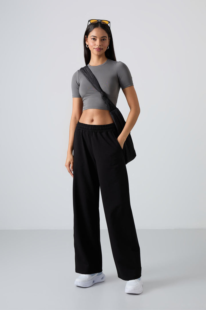 TMY Black High Waist Pocketed Comfort Fit Wide Leg Women's Sweatpants - 94567 - Pabellón de Arteaga