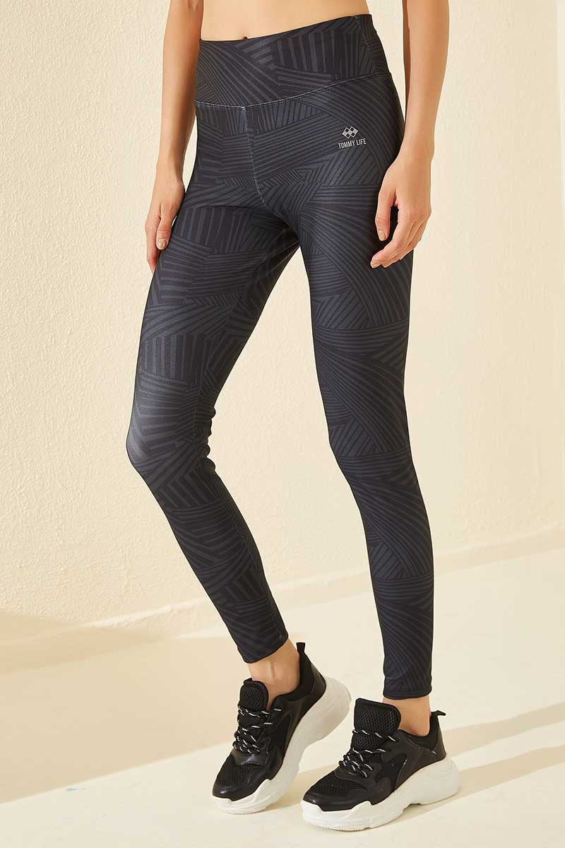 TMY Black High Waist Patterned Scuba Fabric Slim Fit Skinny Leg Women's Leggings - 94549 - Liège