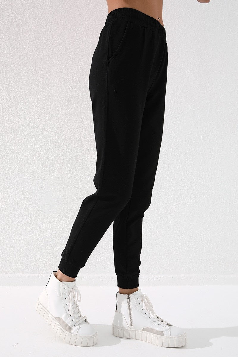 TMY Black High Waist Jogger Comfort Fit Cuffed Women's Sweatpants - 94561 - Rocky Mount