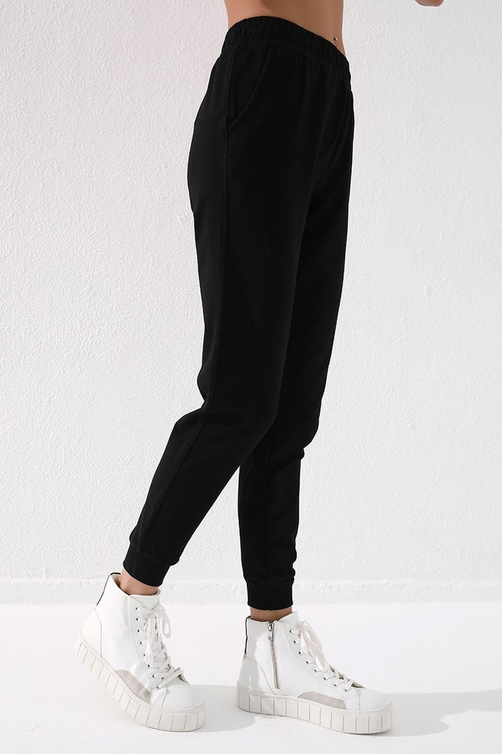 TMY Black High Waist Jogger Comfort Fit Cuffed Women's Sweatpants - 94561 - Rocky Mount