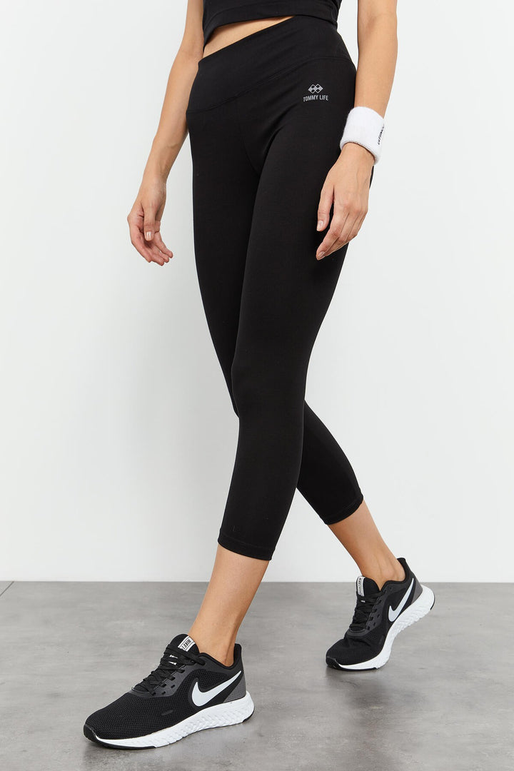 TMY Black High Waist Capri-Crop Tank Top Slim Fit Women's Leggings Set - 95284 - Ankeny