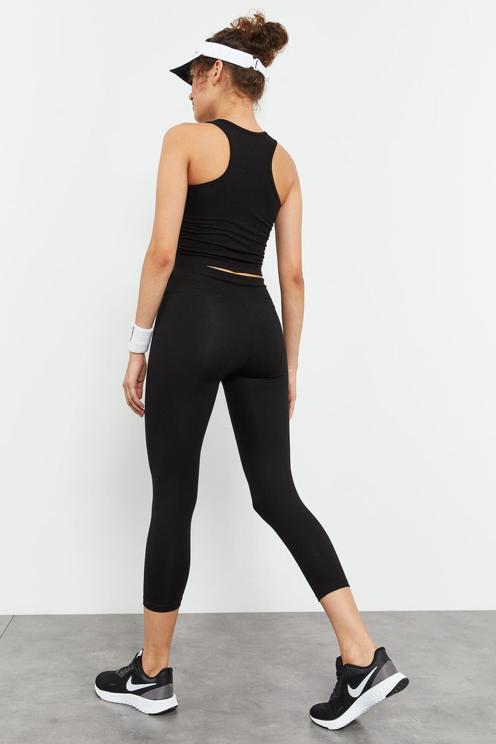 TMY Black High Waist Capri-Crop Tank Top Slim Fit Women's Leggings Set - 95284 - Ankeny