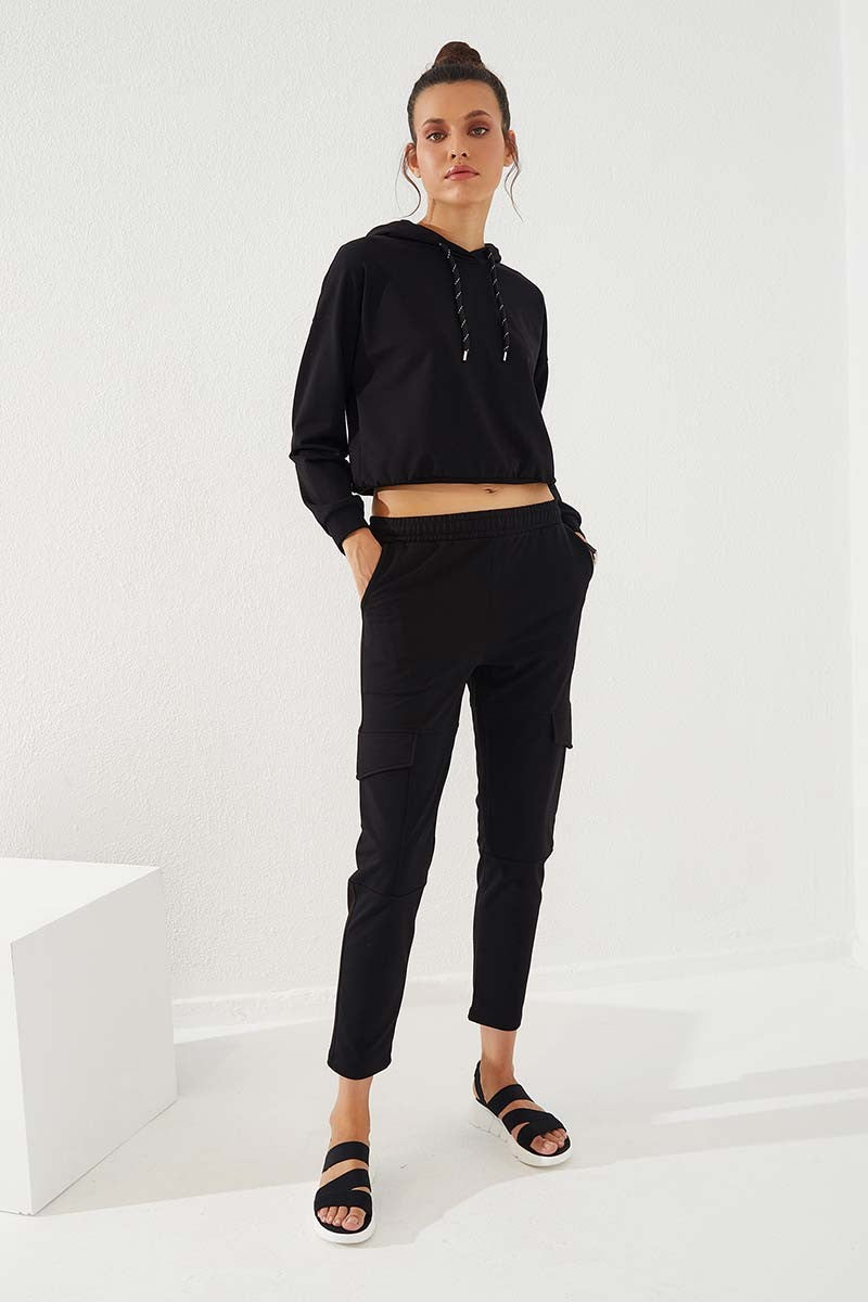 TMY Black High Waist Cargo Pocket Comfortable Fit Slim Leg Women's Sweatpants - 94588 - Norristown