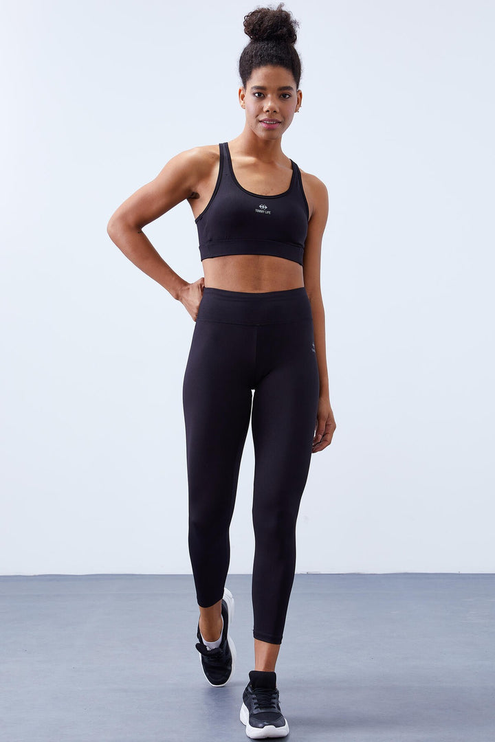 TMY Black High Waist Shaper with Cross Back Detail Slim Fit Women's Leggings Set - 95282 - Mascouche