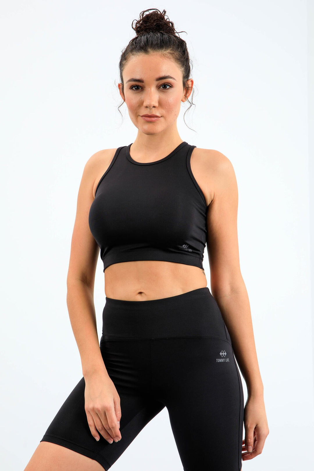 TMY Black High Waist Shaper Slim Fit Crop Biker Women's Leggings Set - 95302 - Evergem