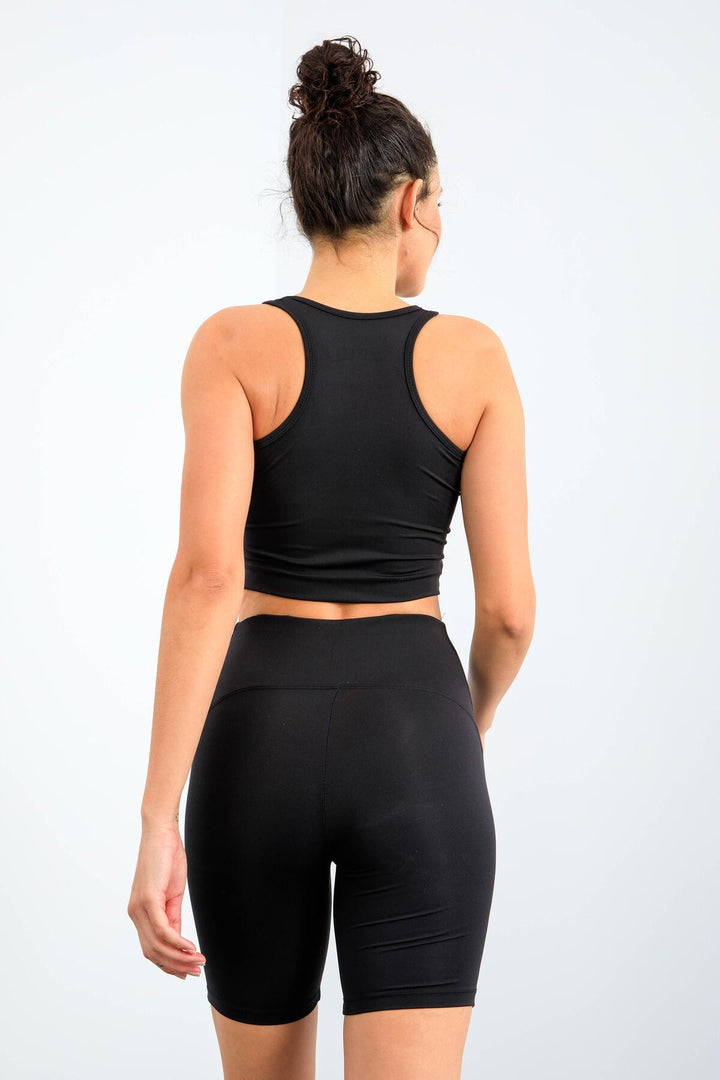 TMY Black High Waist Shaper Slim Fit Crop Biker Women's Leggings Set - 95302 - Evergem