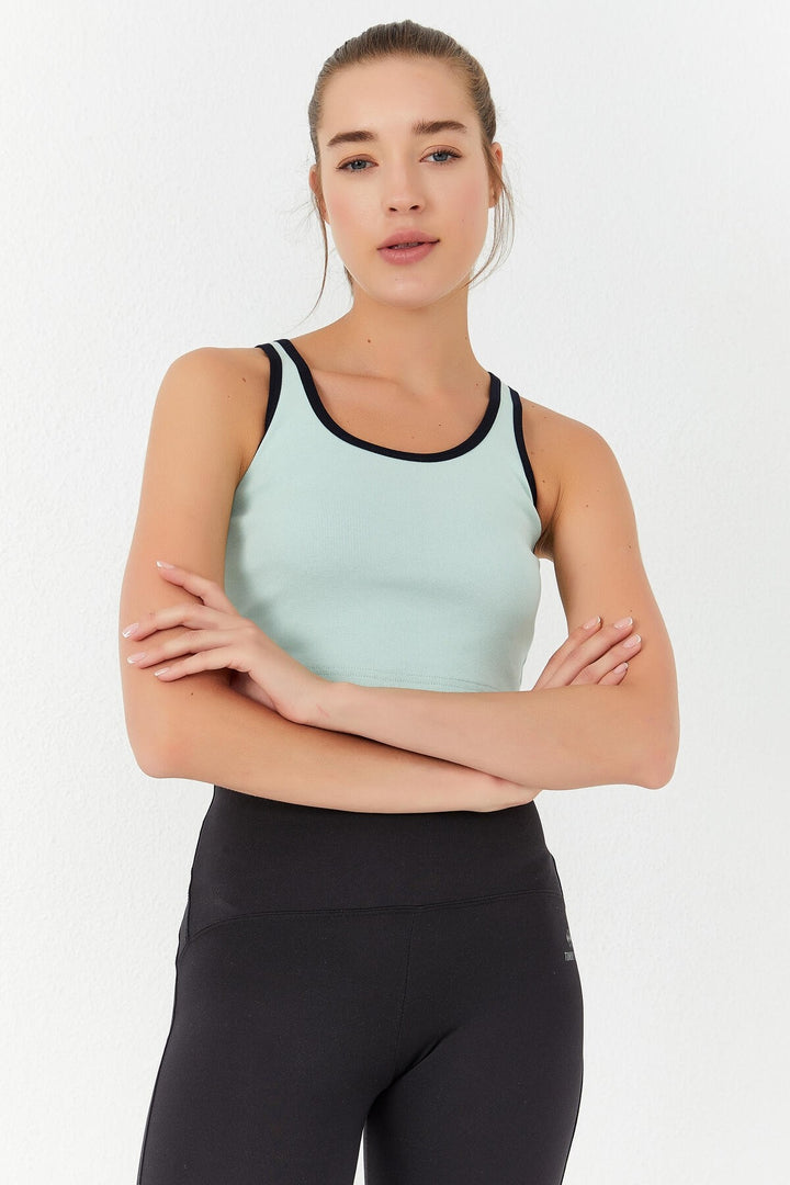 TMY Water Green Basic Zero Sleeve Tight Fit U Neck Women's Crop Top Tank Top - 97162 - Champigny-sur-Marne