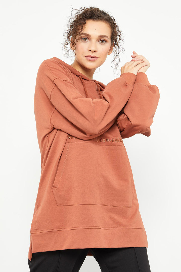 TMY Cinnamon Balloon Sleeve Embroidered Women's Oversized Tunic Sweatshirt - 97163 - Anderlecht