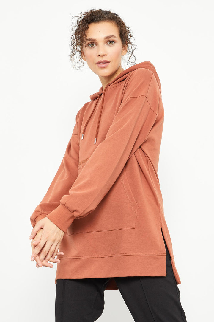TMY Cinnamon Balloon Sleeve Embroidered Women's Oversized Tunic Sweatshirt - 97163 - Anderlecht