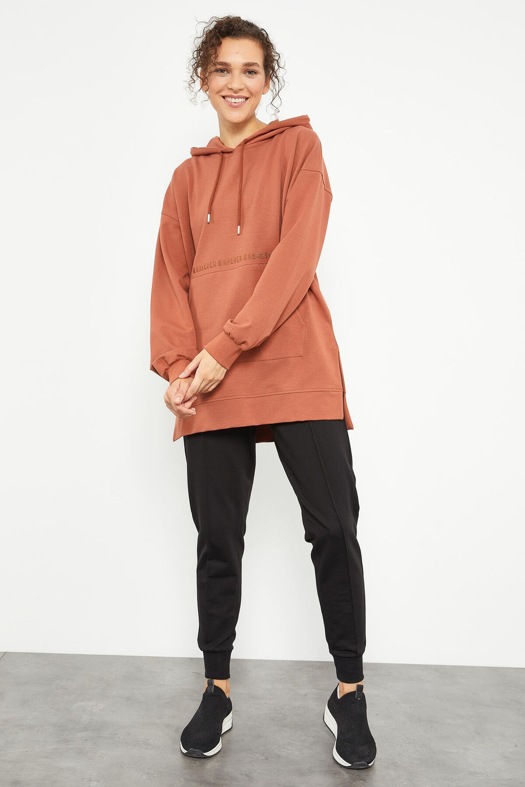 TMY Cinnamon Balloon Sleeve Embroidered Women's Oversized Tunic Sweatshirt - 97163 - Anderlecht