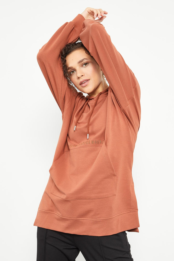 TMY Cinnamon Balloon Sleeve Embroidered Women's Oversized Tunic Sweatshirt - 97163 - Anderlecht