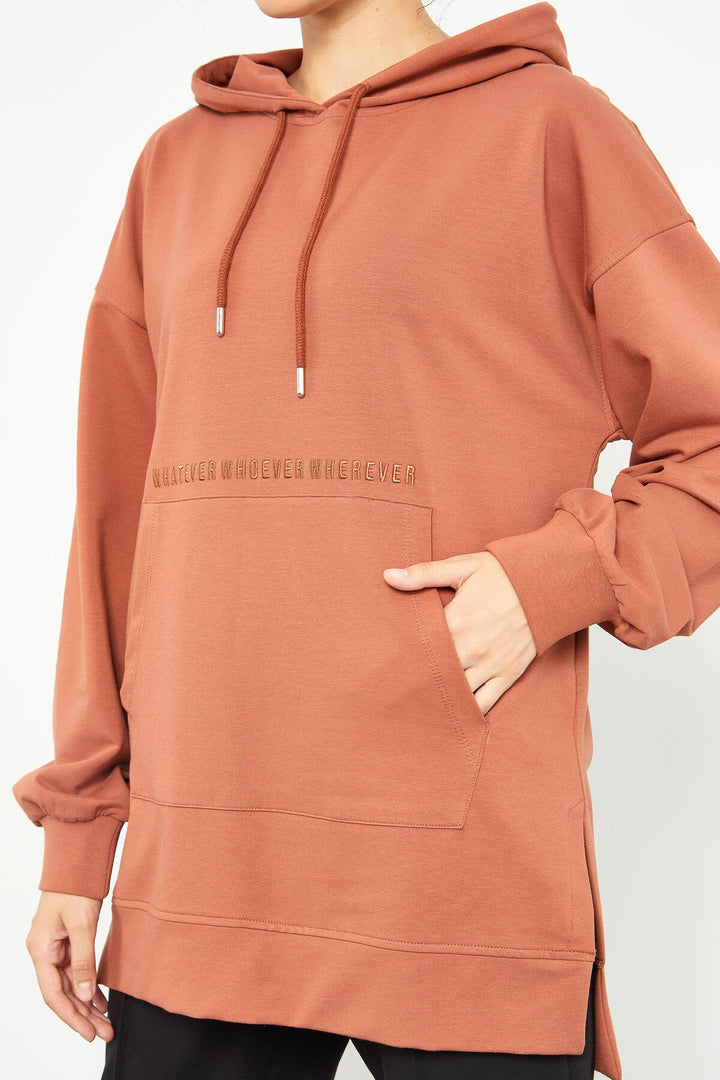 TMY Cinnamon Balloon Sleeve Embroidered Women's Oversized Tunic Sweatshirt - 97163 - Anderlecht