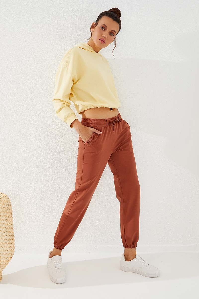 TMY Cinnamon Drawstring Pocket Comfort Fit Elastic Cuff Women's Sweatpants - 94580 - Sunbury