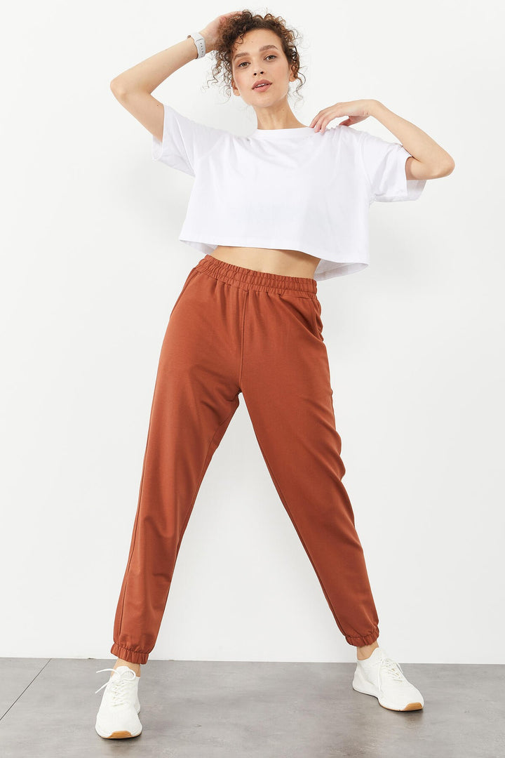 TMY Cinnamon Pocket High Waist Comfortable Fit Elastic Cuff Women's Sweatpants - 94583 - Chatham