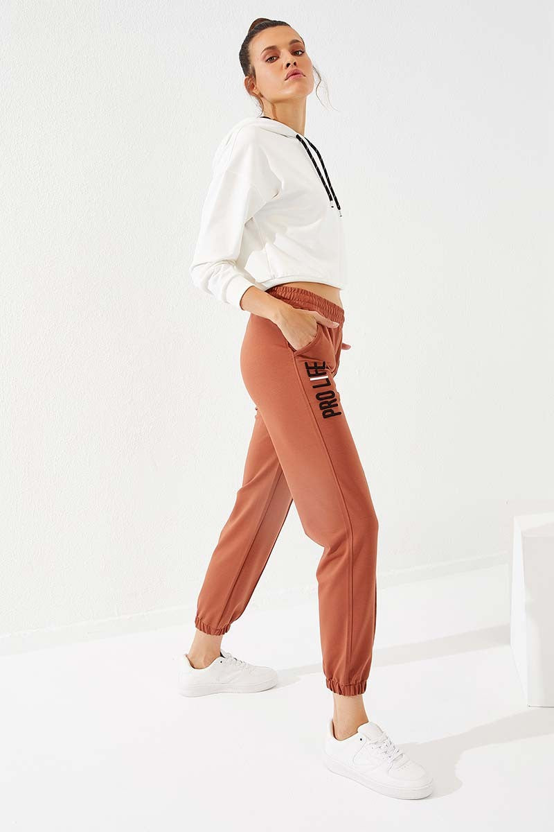 TMY Cinnamon Writing Embroidered Comfortable Fit Elastic Cuff Women's Sweatpants - 94571 - Albany