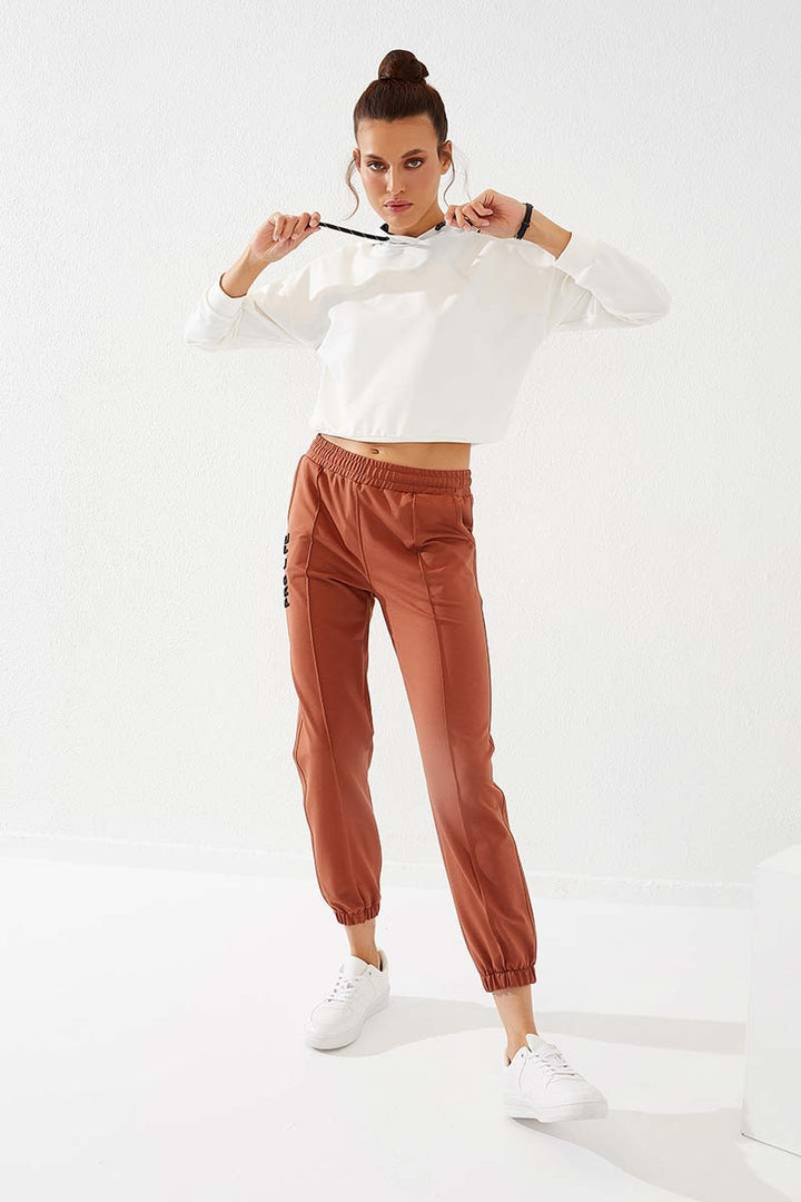 TMY Cinnamon Writing Embroidered Comfortable Fit Elastic Cuff Women's Sweatpants - 94571 - Albany