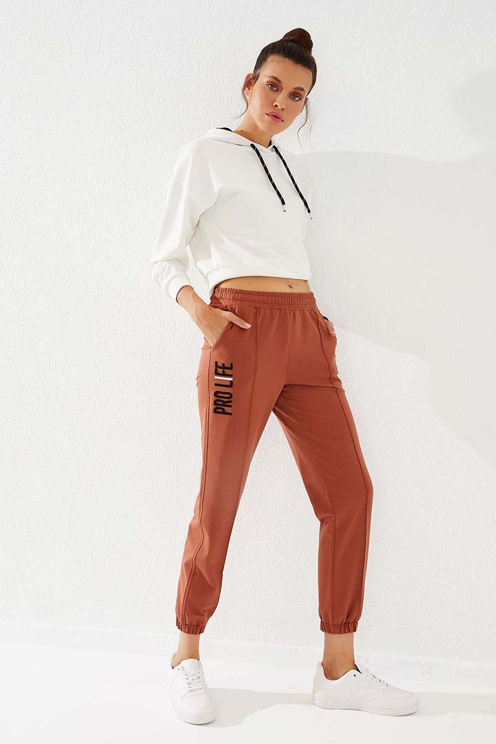 TMY Cinnamon Writing Embroidered Comfortable Fit Elastic Cuff Women's Sweatpants - 94571 - Albany