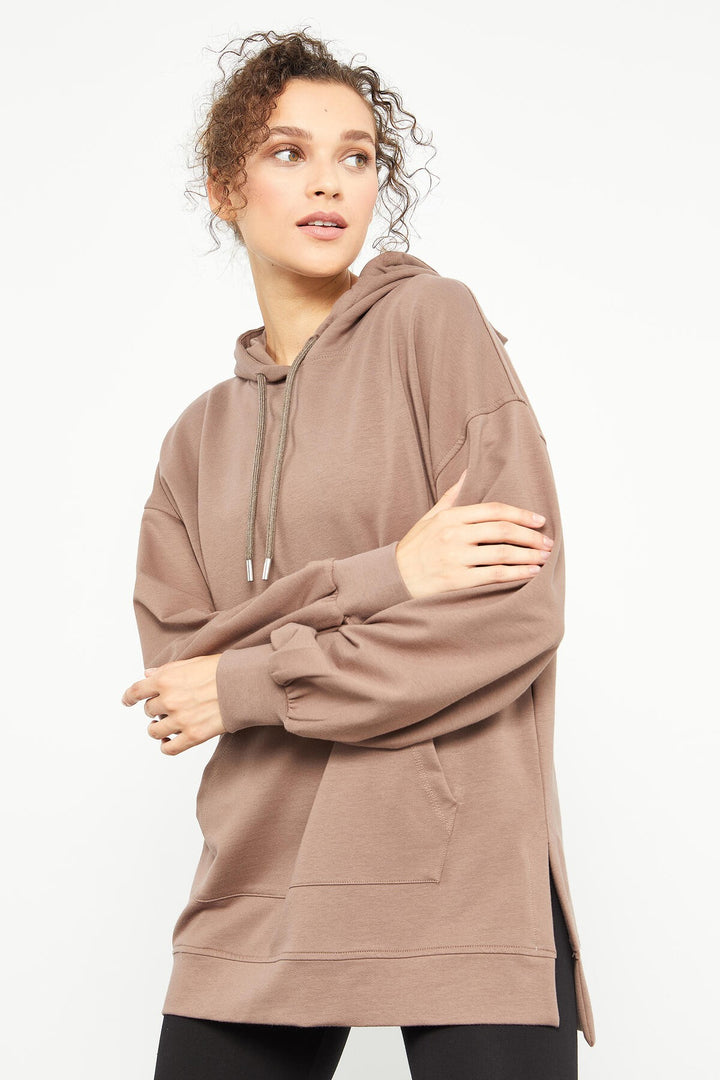 TMY Earth Balloon Arm Embroidered Women's Oversized Tunic Sweatshirt - 97163 - Vancouver