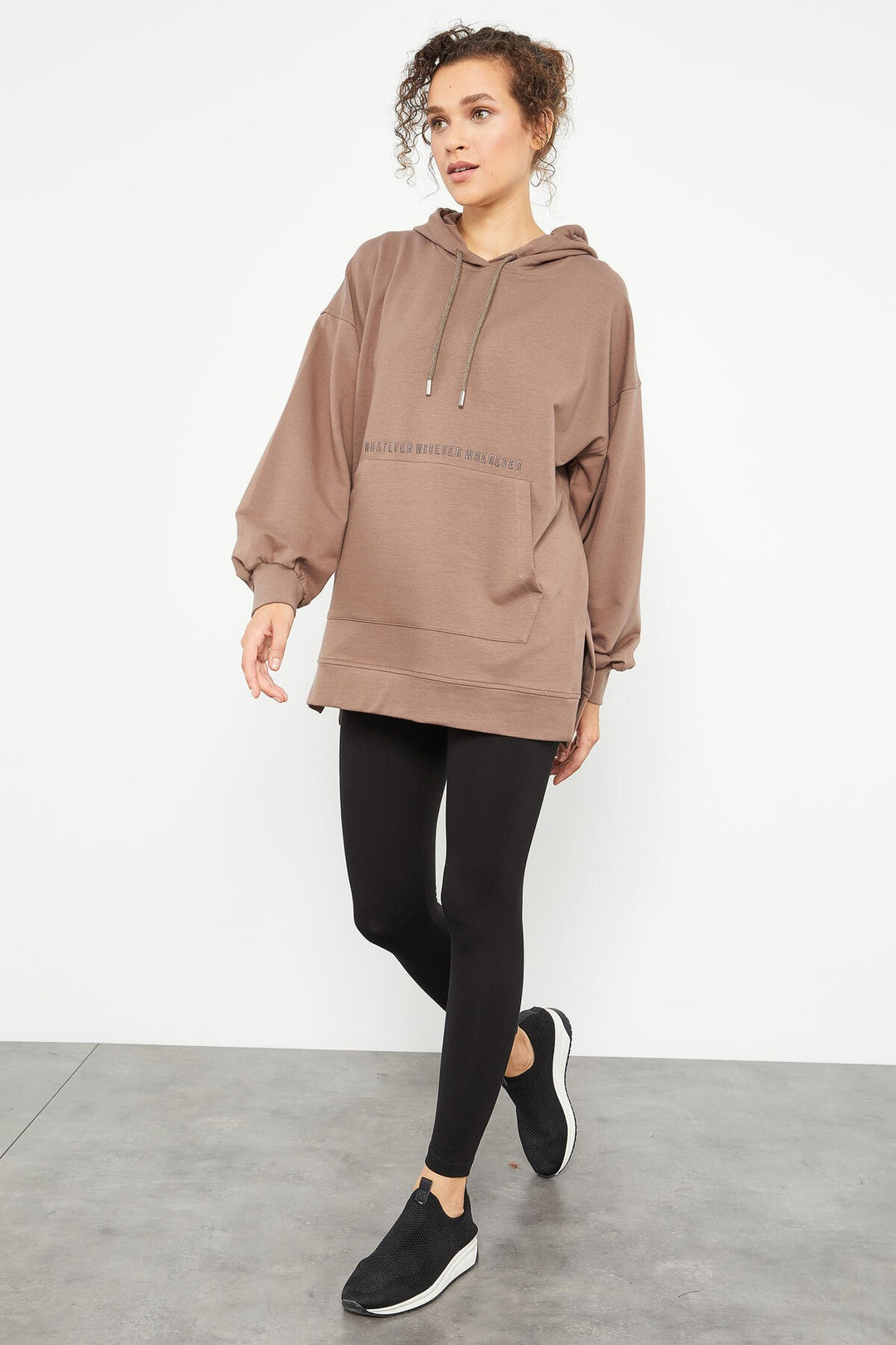 TMY Earth Balloon Arm Embroidered Women's Oversized Tunic Sweatshirt - 97163 - Vancouver