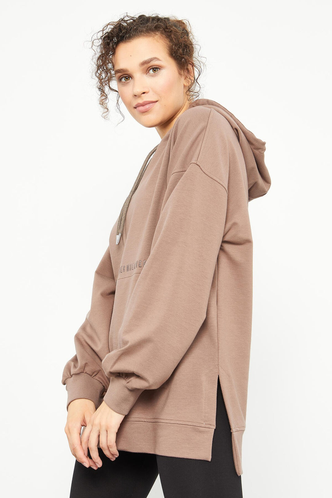 TMY Earth Balloon Arm Embroidered Women's Oversized Tunic Sweatshirt - 97163 - Vancouver