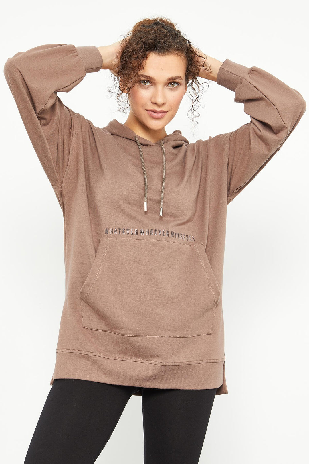 TMY Earth Balloon Arm Embroidered Women's Oversized Tunic Sweatshirt - 97163 - Vancouver