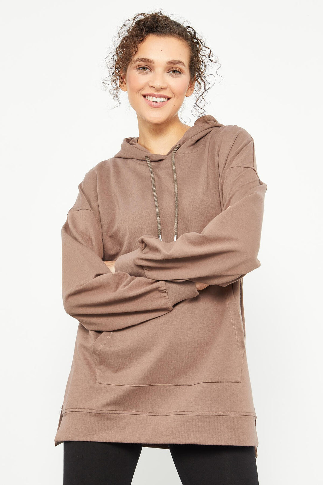 TMY Earth Balloon Arm Embroidered Women's Oversized Tunic Sweatshirt - 97163 - Vancouver
