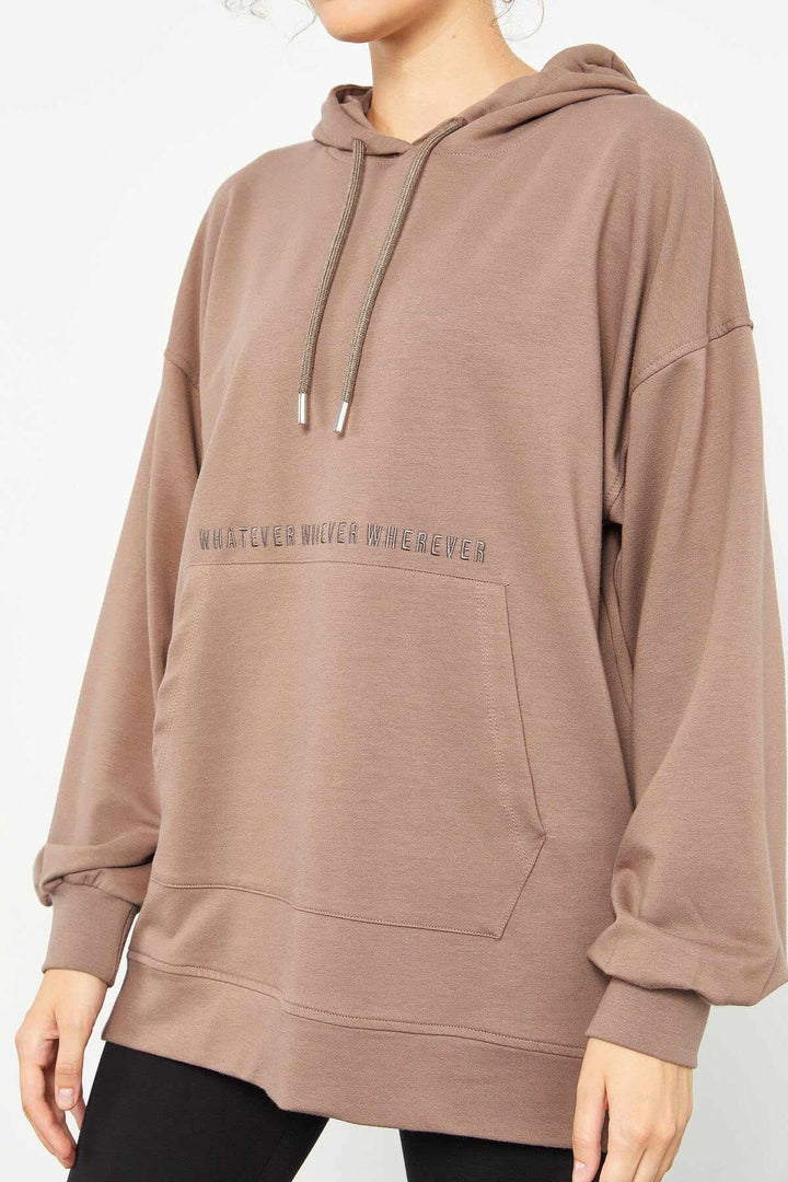 TMY Earth Balloon Arm Embroidered Women's Oversized Tunic Sweatshirt - 97163 - Vancouver