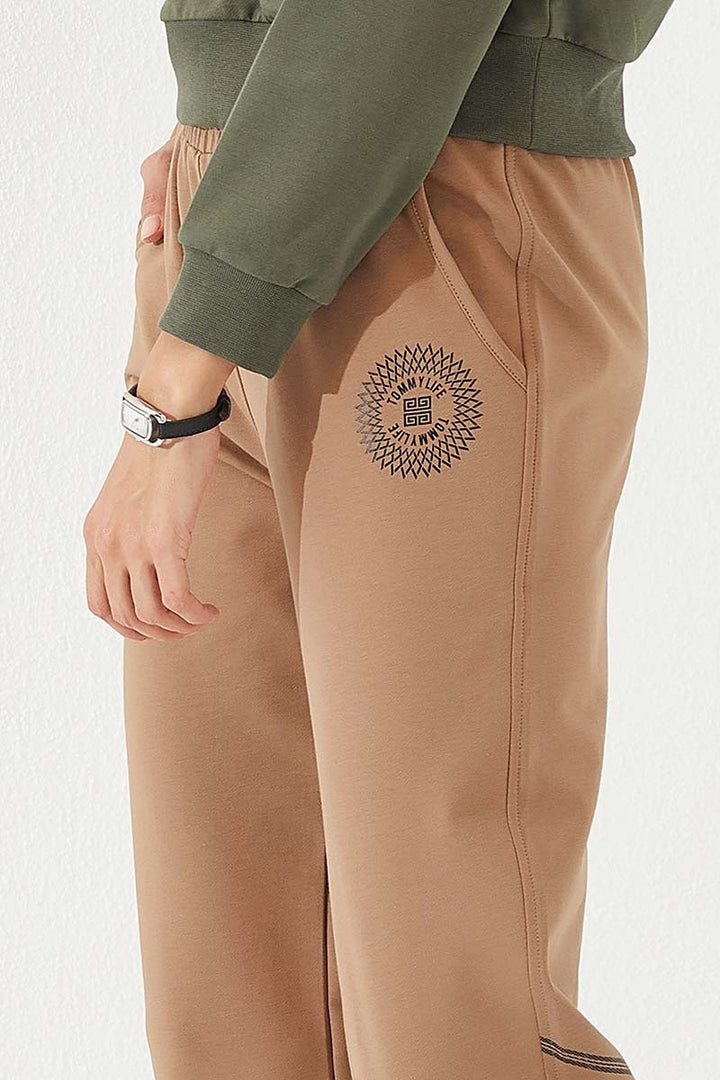 TMY Earth Line Printed Comfortable Fit Elastic Cuff Women's Sweatpants - 94585 - Lerma