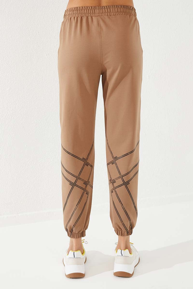 TMY Earth Line Printed Comfortable Fit Elastic Cuff Women's Sweatpants - 94585 - Lerma