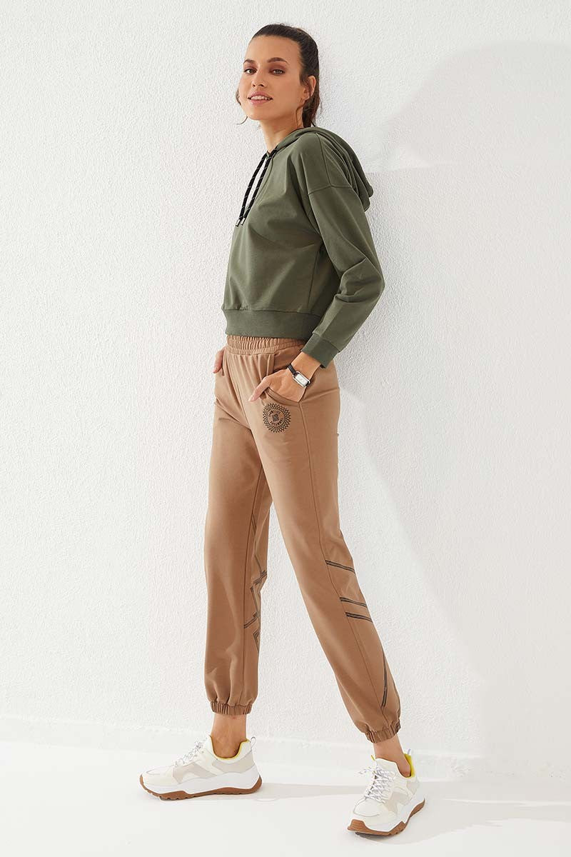 TMY Earth Line Printed Comfortable Fit Elastic Cuff Women's Sweatpants - 94585 - Lerma