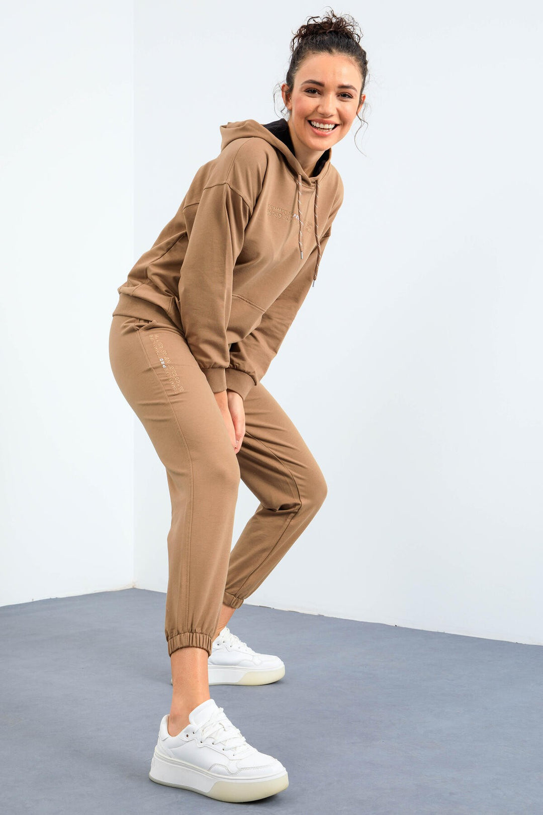 TMY Earth Hooded Kangaroo Pocket Oversized Elastic Cuff Women's Tracksuit - 95288 - Zinacantepec