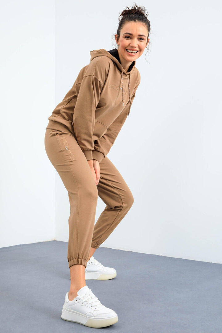 TMY Earth Hooded Kangaroo Pocket Oversized Elastic Cuff Women's Tracksuit - 95288 - Zinacantepec