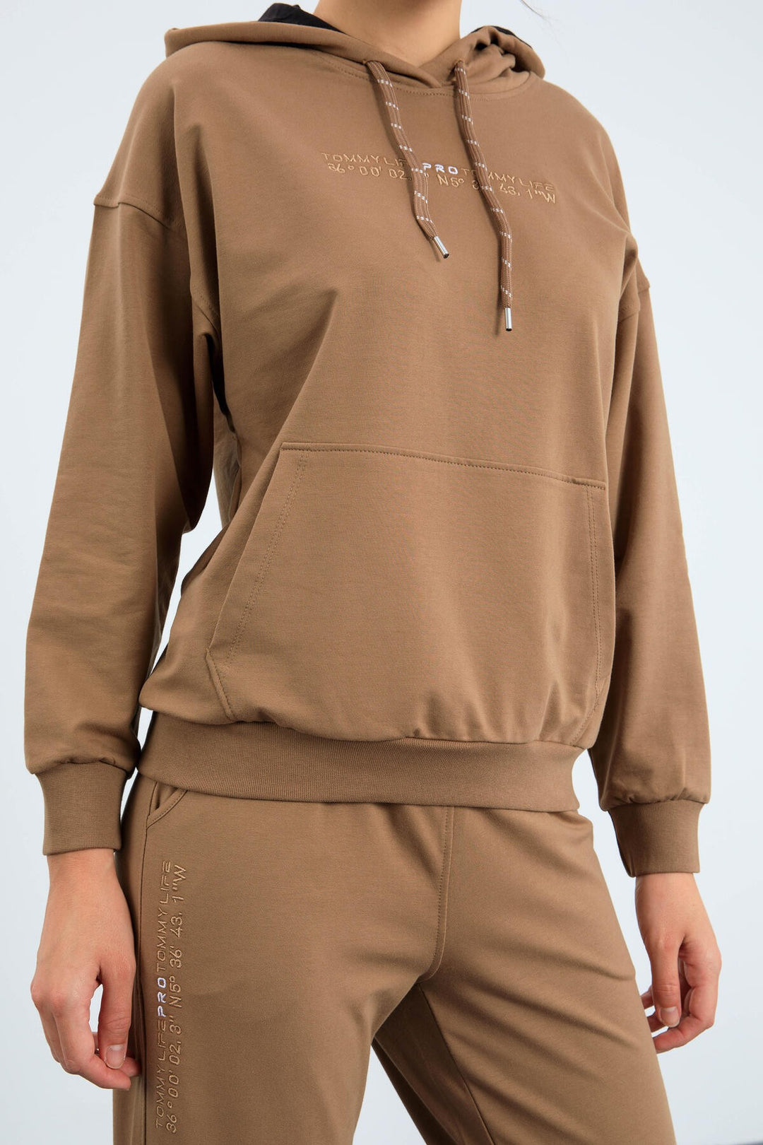 TMY Earth Hooded Kangaroo Pocket Oversized Elastic Cuff Women's Tracksuit - 95288 - Zinacantepec