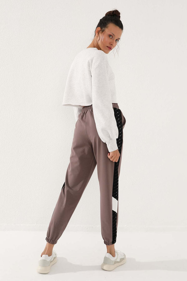 TMY Earth Dotted Stripe Detailed Jogger Comfortable Fit Elastic Cuff Women's Sweatpants - 94579 - Watford