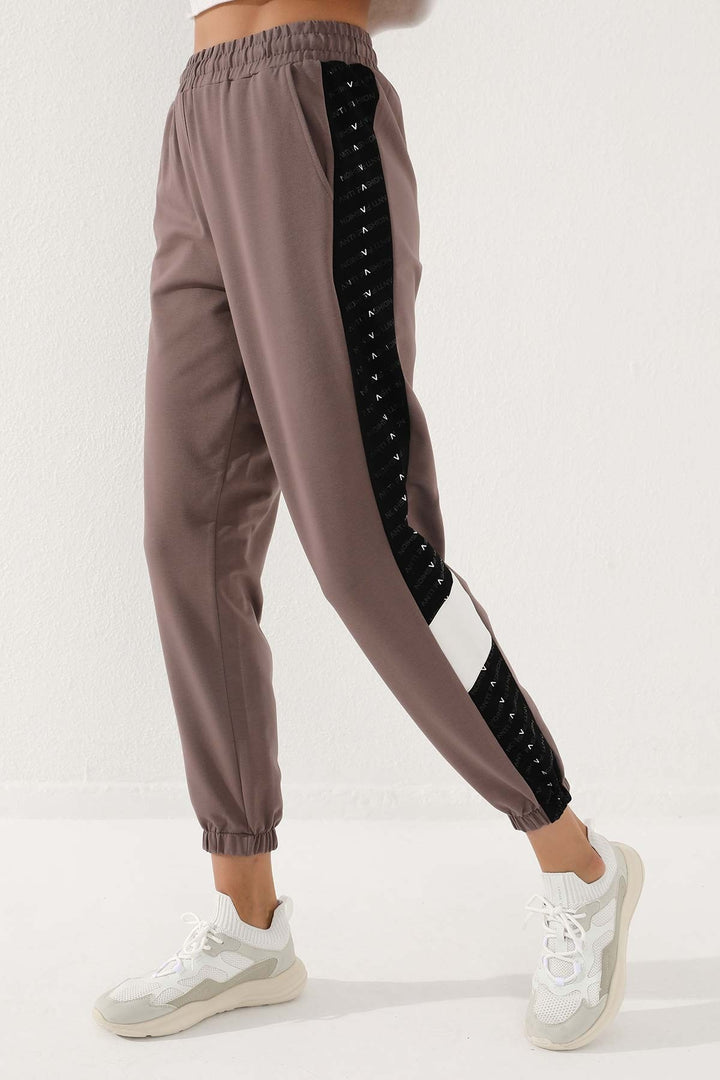 TMY Earth Dotted Stripe Detailed Jogger Comfortable Fit Elastic Cuff Women's Sweatpants - 94579 - Watford