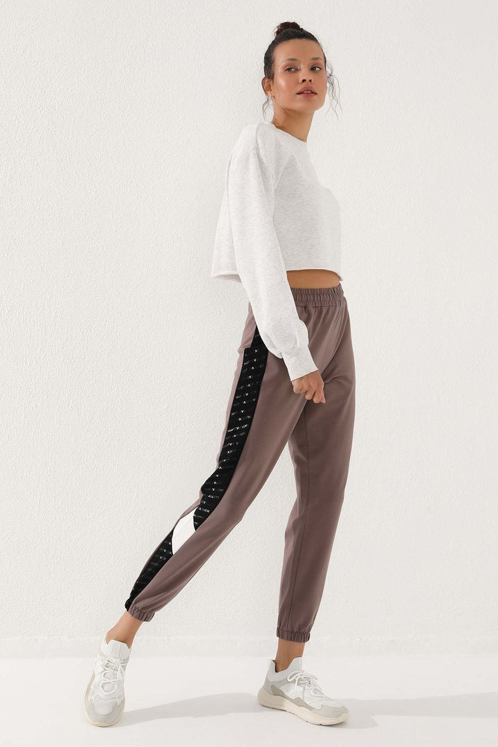 TMY Earth Dotted Stripe Detailed Jogger Comfortable Fit Elastic Cuff Women's Sweatpants - 94579 - Watford