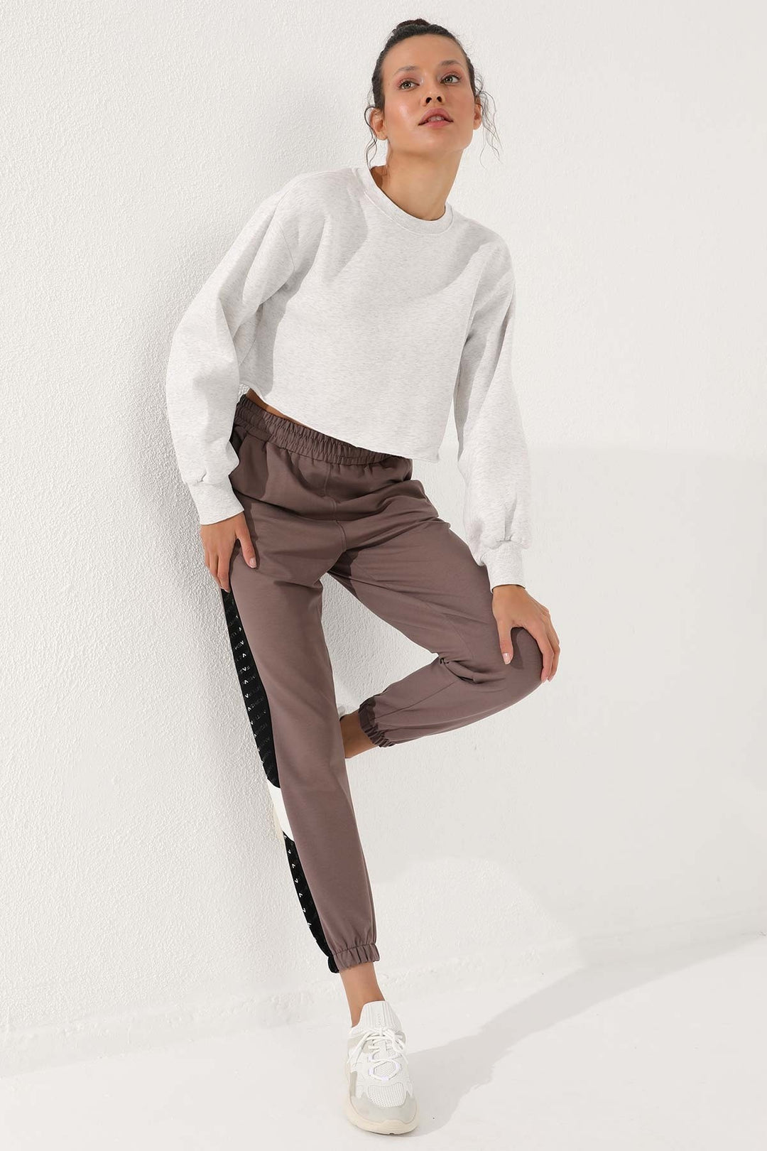 TMY Earth Dotted Stripe Detailed Jogger Comfortable Fit Elastic Cuff Women's Sweatpants - 94579 - Watford