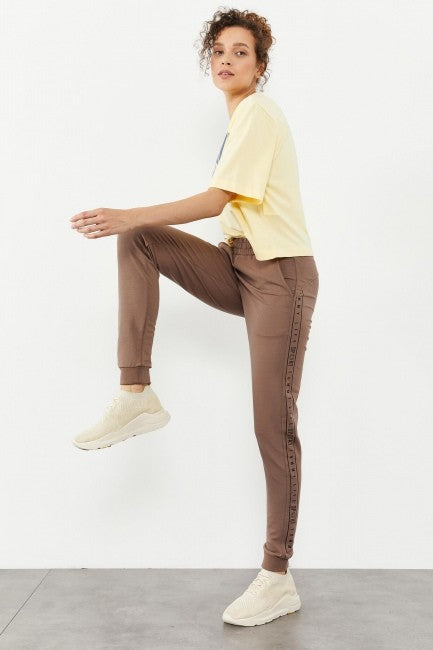 TMY Earth Writing Striped Jogger Comfortable Fit Cuffed Women's Sweatpants - 94527 - Essex